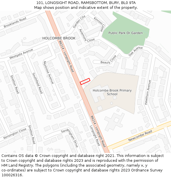 101, LONGSIGHT ROAD, RAMSBOTTOM, BURY, BL0 9TA: Location map and indicative extent of plot