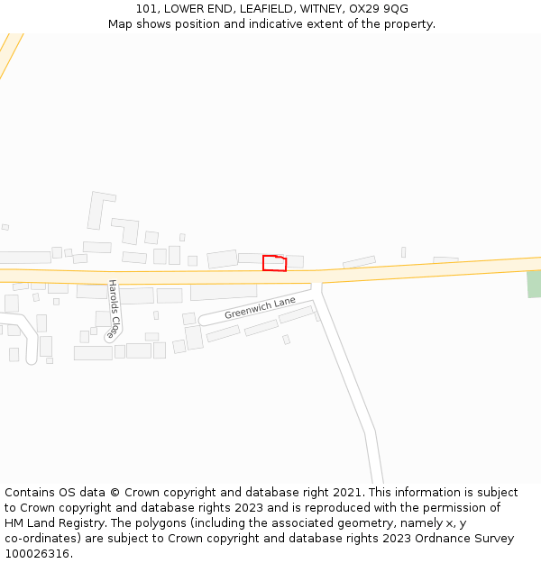 101, LOWER END, LEAFIELD, WITNEY, OX29 9QG: Location map and indicative extent of plot