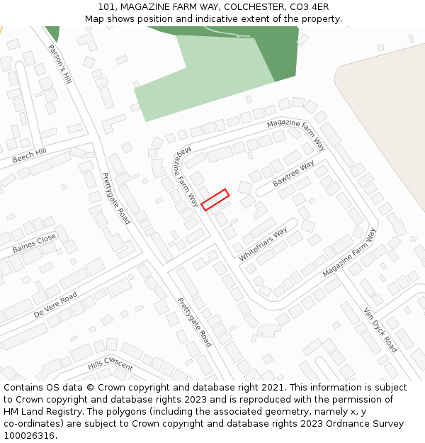 101, MAGAZINE FARM WAY, COLCHESTER, CO3 4ER: Location map and indicative extent of plot