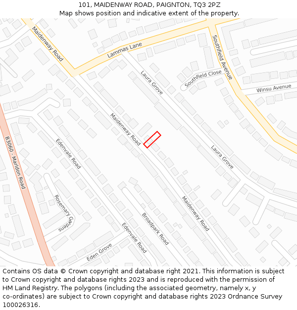 101, MAIDENWAY ROAD, PAIGNTON, TQ3 2PZ: Location map and indicative extent of plot