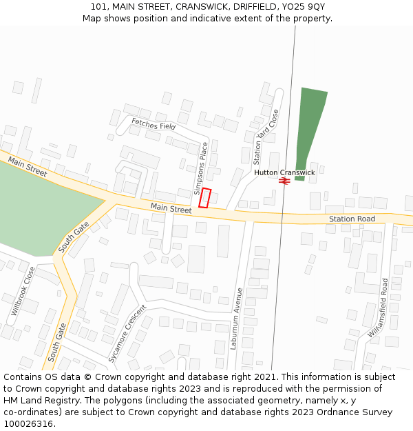 101, MAIN STREET, CRANSWICK, DRIFFIELD, YO25 9QY: Location map and indicative extent of plot