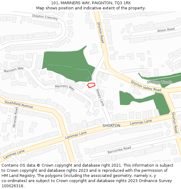 101, MARINERS WAY, PAIGNTON, TQ3 1RX: Location map and indicative extent of plot