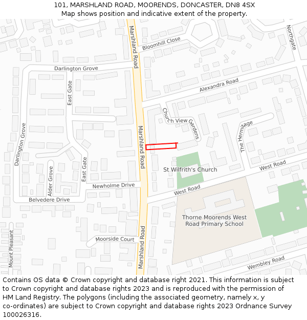 101, MARSHLAND ROAD, MOORENDS, DONCASTER, DN8 4SX: Location map and indicative extent of plot