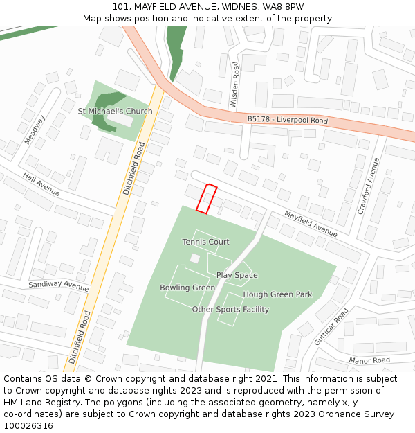 101, MAYFIELD AVENUE, WIDNES, WA8 8PW: Location map and indicative extent of plot