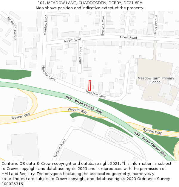 101, MEADOW LANE, CHADDESDEN, DERBY, DE21 6PA: Location map and indicative extent of plot