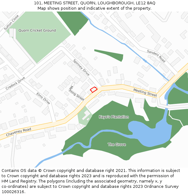 101, MEETING STREET, QUORN, LOUGHBOROUGH, LE12 8AQ: Location map and indicative extent of plot