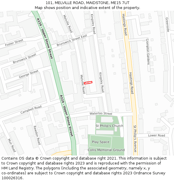 101, MELVILLE ROAD, MAIDSTONE, ME15 7UT: Location map and indicative extent of plot