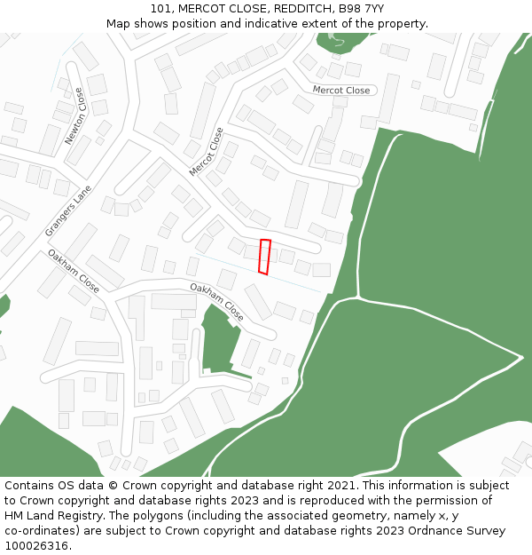 101, MERCOT CLOSE, REDDITCH, B98 7YY: Location map and indicative extent of plot