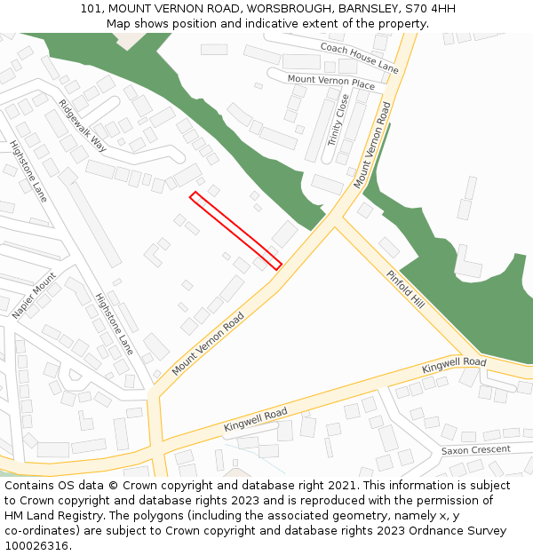 101, MOUNT VERNON ROAD, WORSBROUGH, BARNSLEY, S70 4HH: Location map and indicative extent of plot