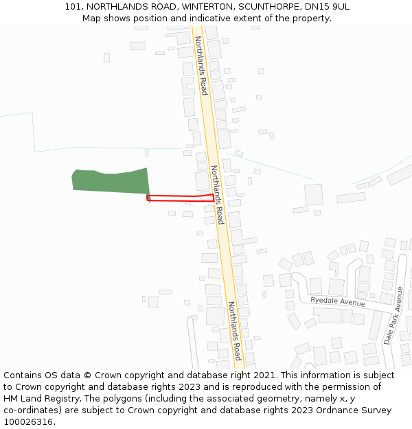 101, NORTHLANDS ROAD, WINTERTON, SCUNTHORPE, DN15 9UL: Location map and indicative extent of plot