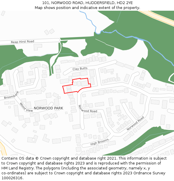 101, NORWOOD ROAD, HUDDERSFIELD, HD2 2YE: Location map and indicative extent of plot