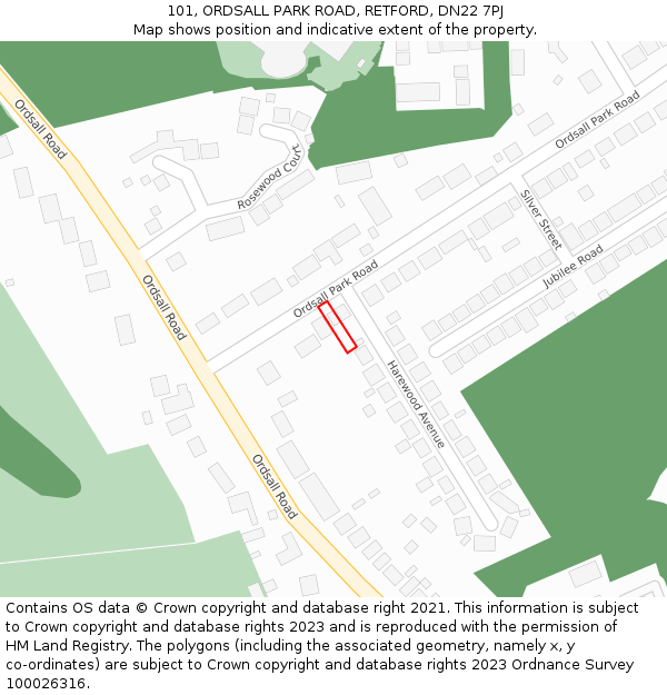 101, ORDSALL PARK ROAD, RETFORD, DN22 7PJ: Location map and indicative extent of plot