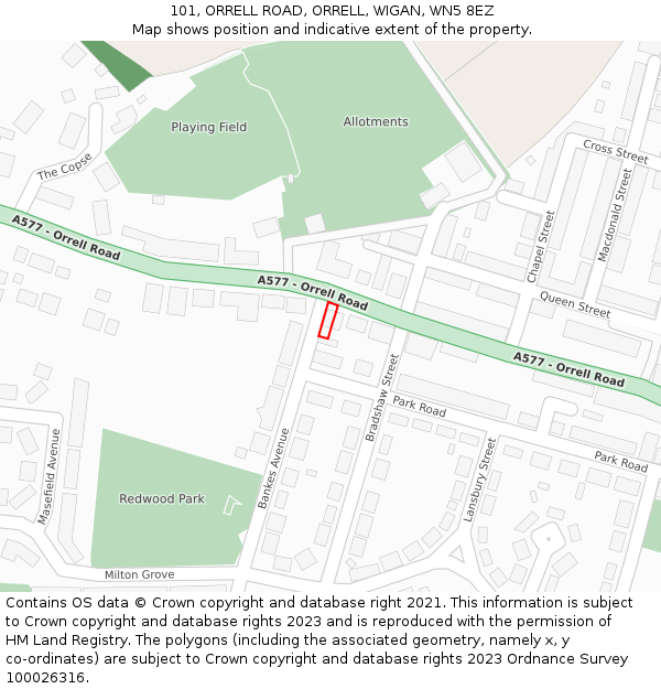 101, ORRELL ROAD, ORRELL, WIGAN, WN5 8EZ: Location map and indicative extent of plot