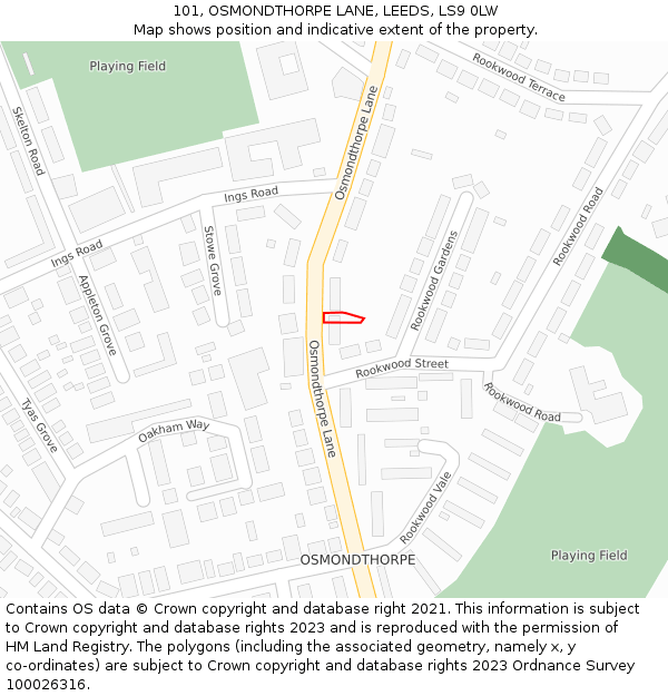 101, OSMONDTHORPE LANE, LEEDS, LS9 0LW: Location map and indicative extent of plot