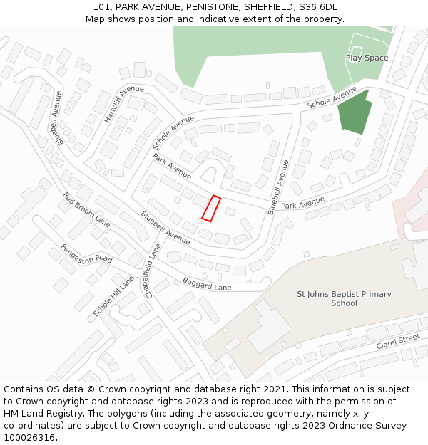 101, PARK AVENUE, PENISTONE, SHEFFIELD, S36 6DL: Location map and indicative extent of plot