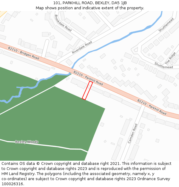 101, PARKHILL ROAD, BEXLEY, DA5 1JB: Location map and indicative extent of plot