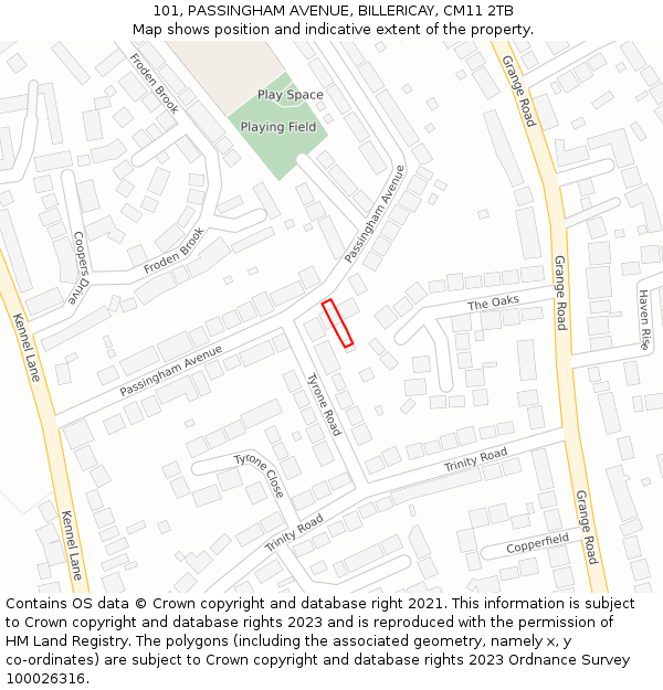 101, PASSINGHAM AVENUE, BILLERICAY, CM11 2TB: Location map and indicative extent of plot