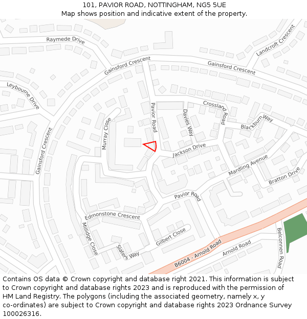 101, PAVIOR ROAD, NOTTINGHAM, NG5 5UE: Location map and indicative extent of plot