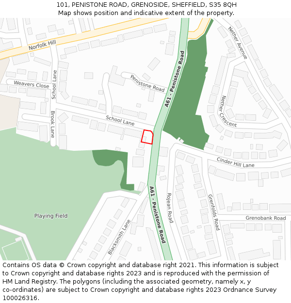 101, PENISTONE ROAD, GRENOSIDE, SHEFFIELD, S35 8QH: Location map and indicative extent of plot