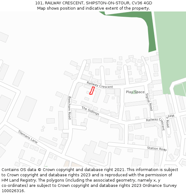 101, RAILWAY CRESCENT, SHIPSTON-ON-STOUR, CV36 4GD: Location map and indicative extent of plot