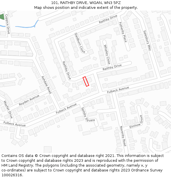 101, RAITHBY DRIVE, WIGAN, WN3 5PZ: Location map and indicative extent of plot