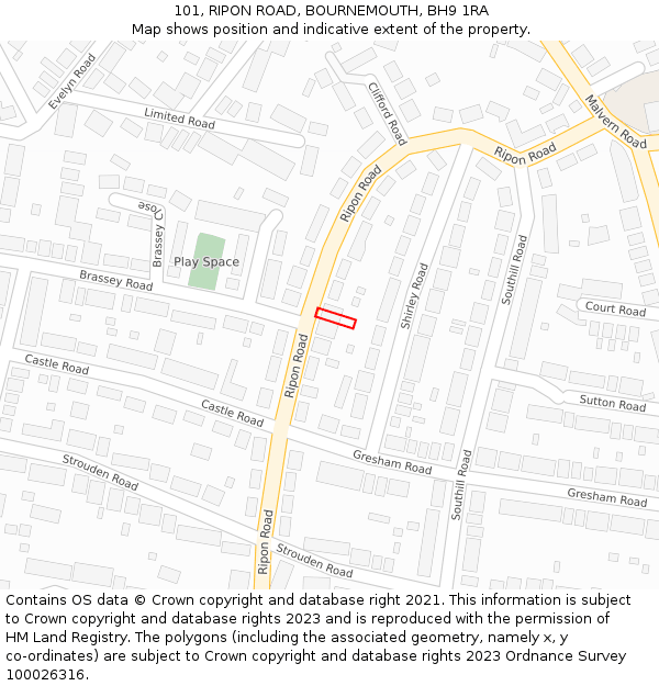 101, RIPON ROAD, BOURNEMOUTH, BH9 1RA: Location map and indicative extent of plot