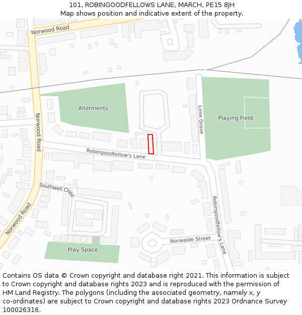 101, ROBINGOODFELLOWS LANE, MARCH, PE15 8JH: Location map and indicative extent of plot