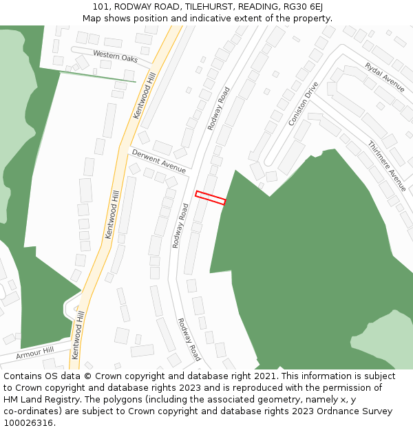 101, RODWAY ROAD, TILEHURST, READING, RG30 6EJ: Location map and indicative extent of plot
