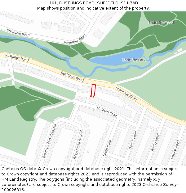 101, RUSTLINGS ROAD, SHEFFIELD, S11 7AB: Location map and indicative extent of plot