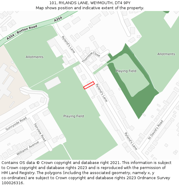 101, RYLANDS LANE, WEYMOUTH, DT4 9PY: Location map and indicative extent of plot