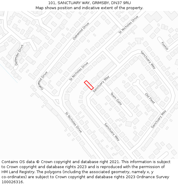 101, SANCTUARY WAY, GRIMSBY, DN37 9RU: Location map and indicative extent of plot