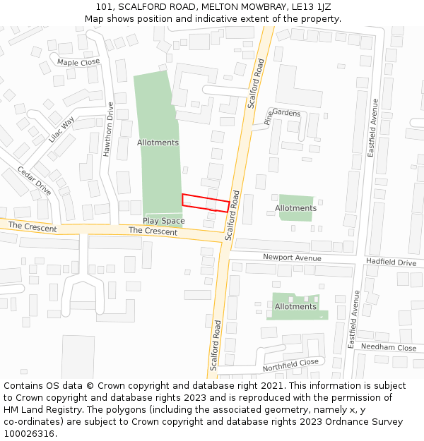 101, SCALFORD ROAD, MELTON MOWBRAY, LE13 1JZ: Location map and indicative extent of plot