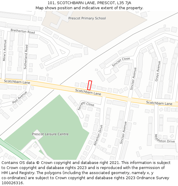 101, SCOTCHBARN LANE, PRESCOT, L35 7JA: Location map and indicative extent of plot
