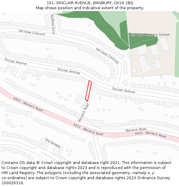 101, SINCLAIR AVENUE, BANBURY, OX16 1BQ: Location map and indicative extent of plot
