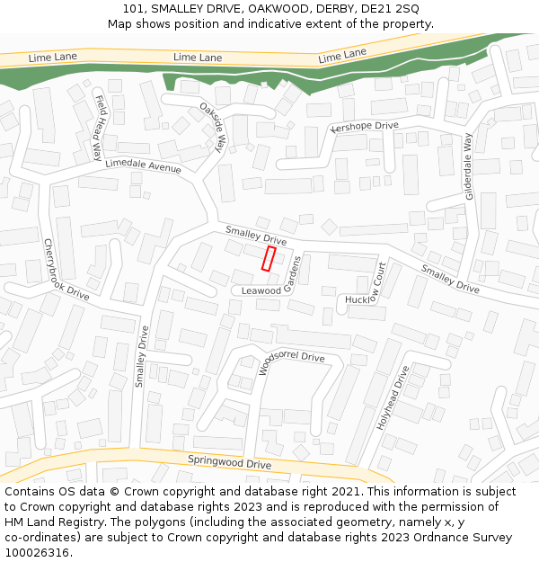 101, SMALLEY DRIVE, OAKWOOD, DERBY, DE21 2SQ: Location map and indicative extent of plot
