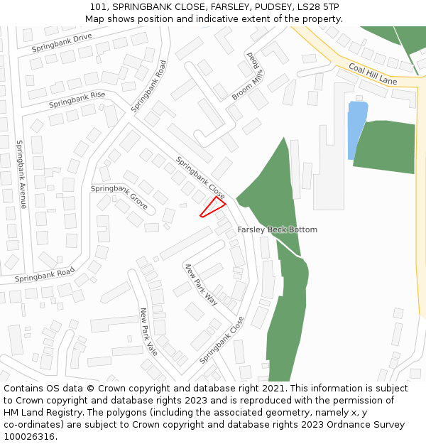 101, SPRINGBANK CLOSE, FARSLEY, PUDSEY, LS28 5TP: Location map and indicative extent of plot