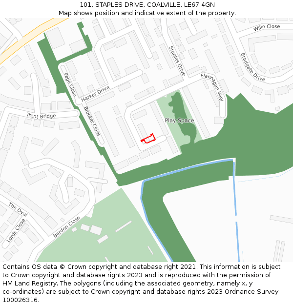 101, STAPLES DRIVE, COALVILLE, LE67 4GN: Location map and indicative extent of plot