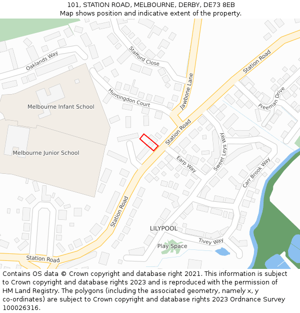 101, STATION ROAD, MELBOURNE, DERBY, DE73 8EB: Location map and indicative extent of plot