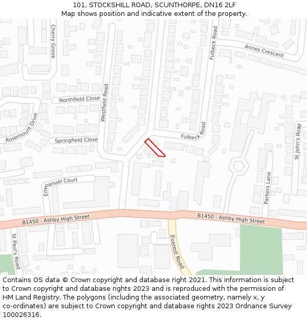 101, STOCKSHILL ROAD, SCUNTHORPE, DN16 2LF: Location map and indicative extent of plot