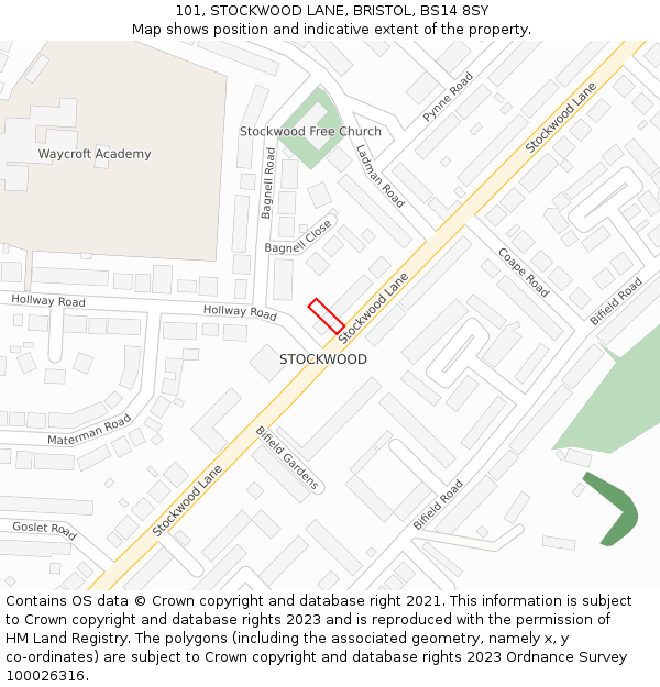 101, STOCKWOOD LANE, BRISTOL, BS14 8SY: Location map and indicative extent of plot