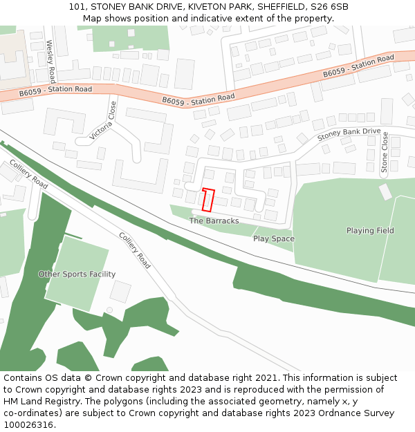 101, STONEY BANK DRIVE, KIVETON PARK, SHEFFIELD, S26 6SB: Location map and indicative extent of plot