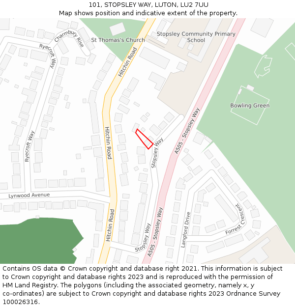 101, STOPSLEY WAY, LUTON, LU2 7UU: Location map and indicative extent of plot