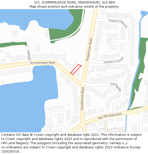 101, SUMMERLEAZE ROAD, MAIDENHEAD, SL6 8ER: Location map and indicative extent of plot
