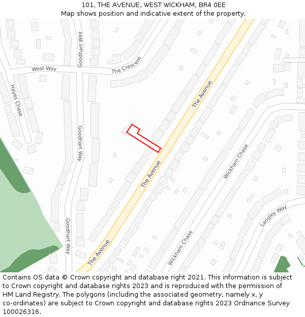 101, THE AVENUE, WEST WICKHAM, BR4 0EE: Location map and indicative extent of plot