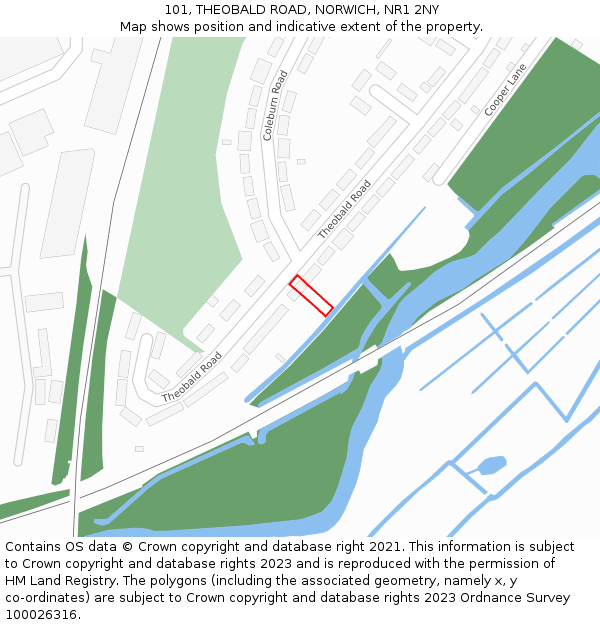 101, THEOBALD ROAD, NORWICH, NR1 2NY: Location map and indicative extent of plot