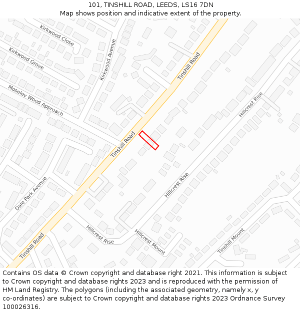 101, TINSHILL ROAD, LEEDS, LS16 7DN: Location map and indicative extent of plot