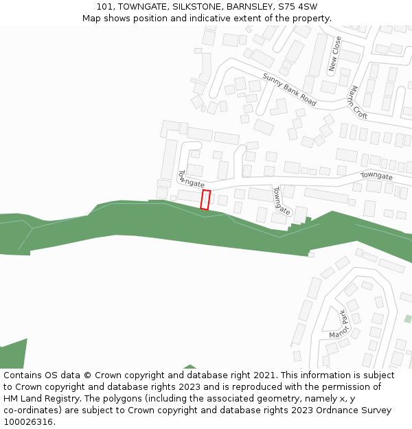 101, TOWNGATE, SILKSTONE, BARNSLEY, S75 4SW: Location map and indicative extent of plot
