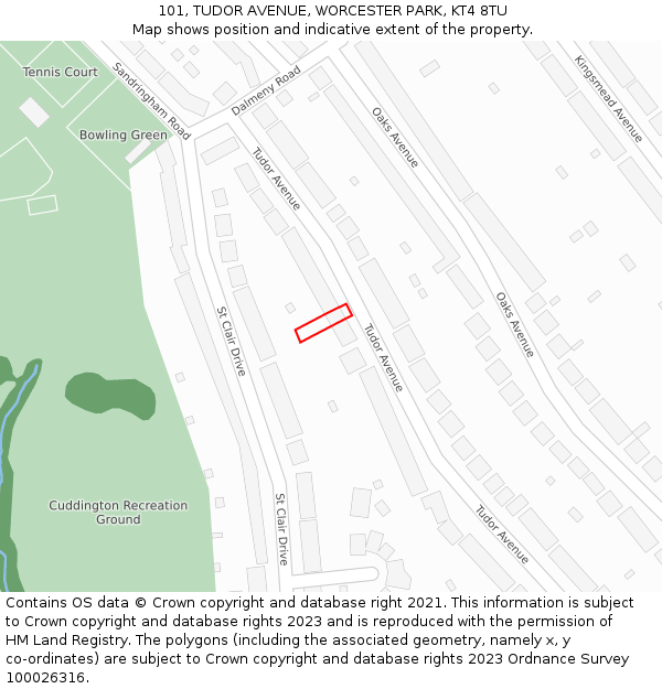 101, TUDOR AVENUE, WORCESTER PARK, KT4 8TU: Location map and indicative extent of plot