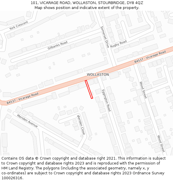 101, VICARAGE ROAD, WOLLASTON, STOURBRIDGE, DY8 4QZ: Location map and indicative extent of plot