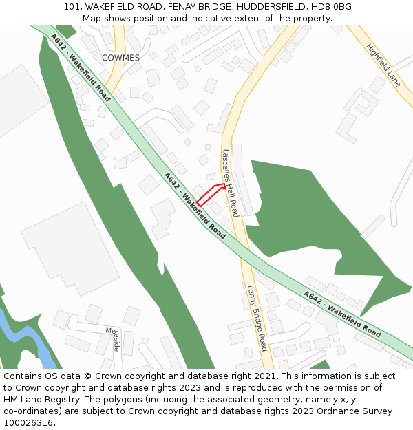 101, WAKEFIELD ROAD, FENAY BRIDGE, HUDDERSFIELD, HD8 0BG: Location map and indicative extent of plot